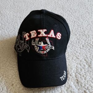 20TEN Texas Lone Star Black Baseball Cap Embroidered Red White Blue Velcro Close